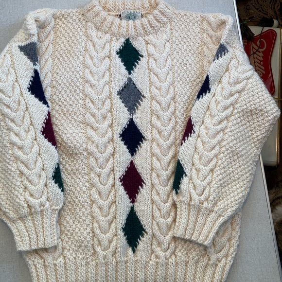 Vintage, Blarney Woolen Mills 100% New Wool, Traditional Aran, Handknit, Sweater - Picture 5 of 12